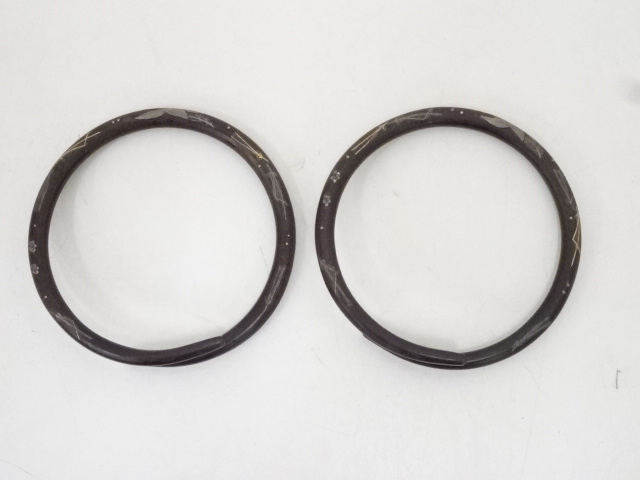 茶道具 高木治良兵衛造 象嵌入 鉄丸環 共箱 C 7552 茶道具 高木治良